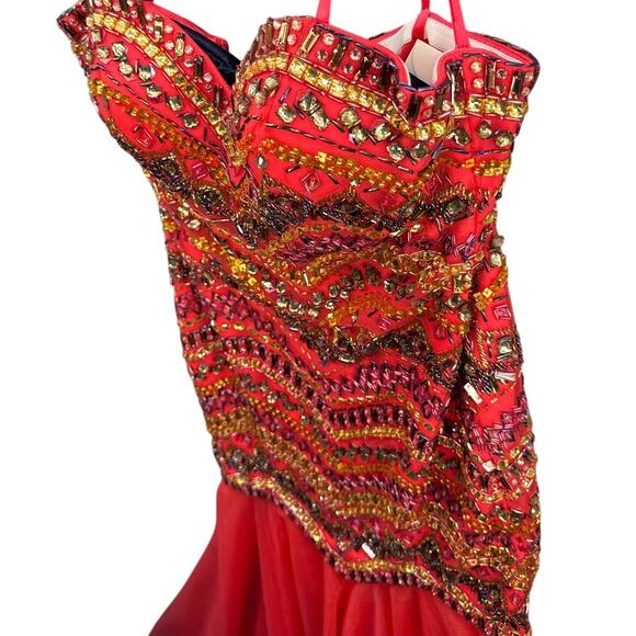 Angela & Alison Watermelon Beaded Strapless Mermaid Prom Formal Dress Women 2 - Picture 6 of 12